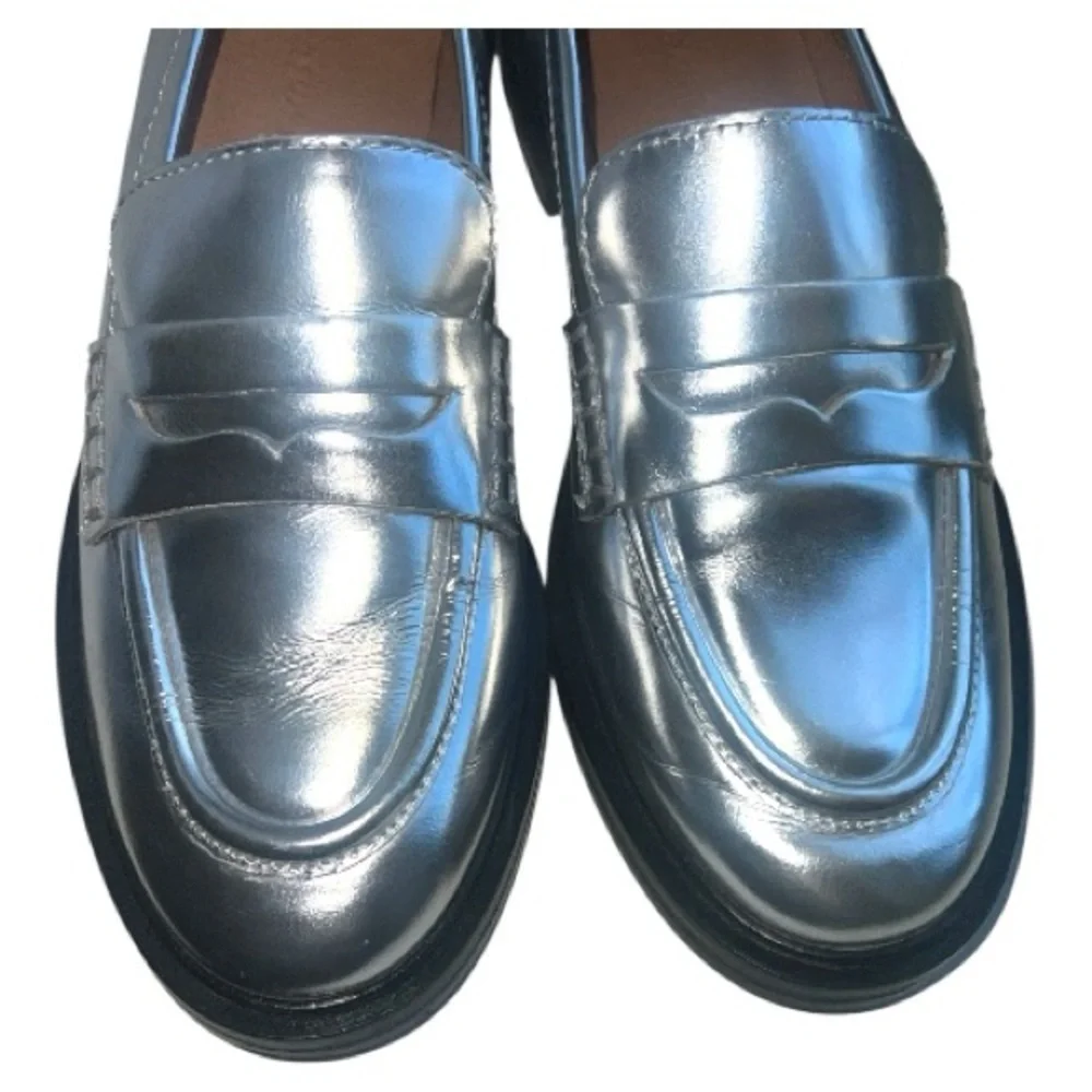 Madewell The Vernon Specchio Leather Loafers Metallic Silver‎ Size 6